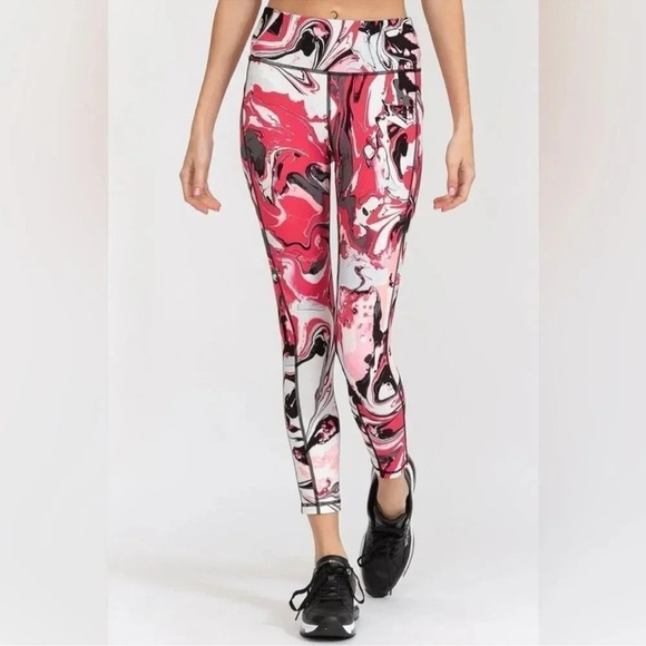 Dkny Pants - Dkny Sport Printed High-Waist 7/8 Leggings - Fiery Pink Marble NWT
